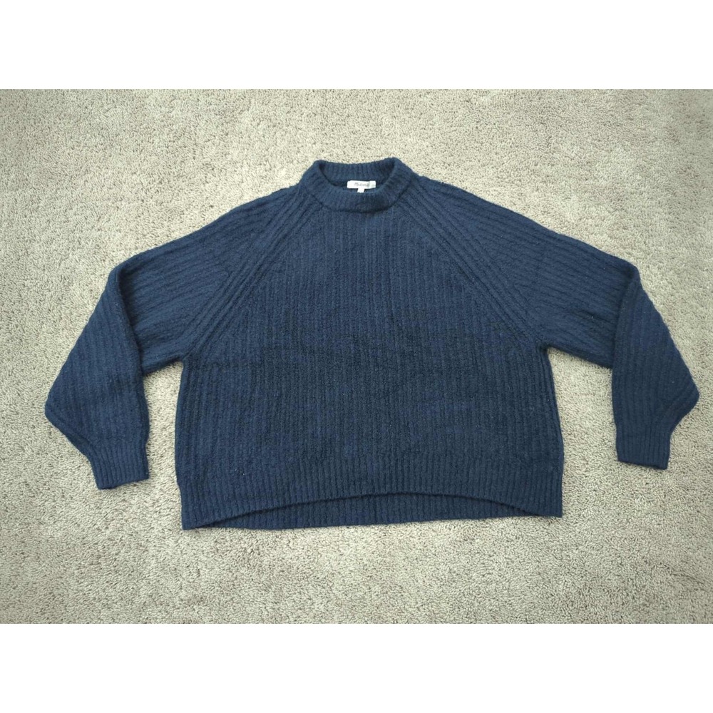 Madewell Sweater Womens XS Blue Pullover Raglan Long Sleeve 10%‎ Wool Loose Knit
